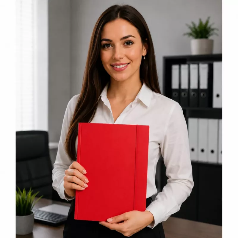 LEAN Cardboard Folder with Elastic Band, Lacquered, A4, 300 g/m², Red