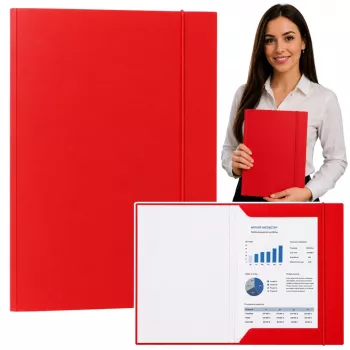 LEAN Cardboard Folder with Elastic Band, Lacquered, A4, 300 g/m², Red