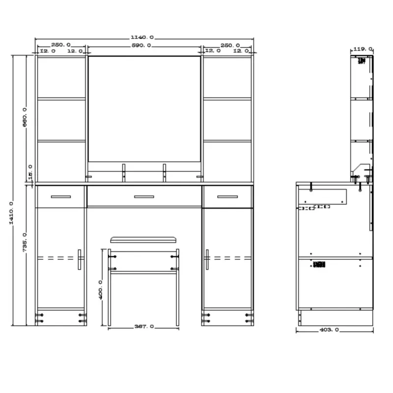 LEAN Kosmeetikalaud LED-peegli, sahtlite ja kapiga, valge, 141x114x39 cm