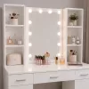 LEAN Kosmeetikalaud LED-peegli, sahtlite ja kapiga, valge, 141x114x39 cm