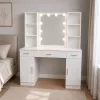 LEAN Kosmeetikalaud LED-peegli, sahtlite ja kapiga, valge, 141x114x39 cm