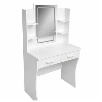 LEAN kosmeetikalaud LED-peegli, riiulite, sahtlitega, valge 140x80x40 cm