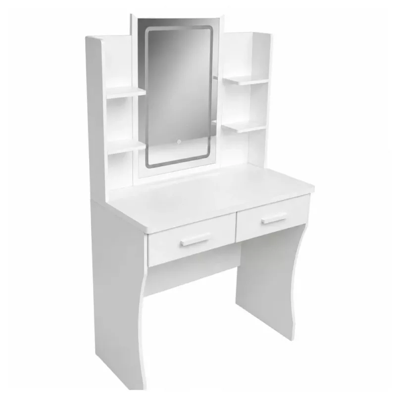 LEAN kosmeetikalaud LED-peegli, riiulite, sahtlitega, valge 140x80x40 cm