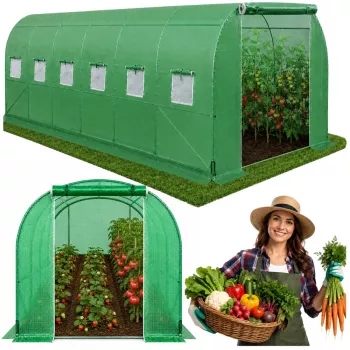 LEAN Foolium Tunnel Kasvuhoone PRO Raam 25mm 12x3x2m 36m² | Galvaniseeritud teras, UV-4 PE-kile, üleskeeratavad aknad