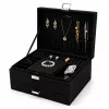 LEAN Jewelry Organizer Box with Drawer and Key, Black Velvet