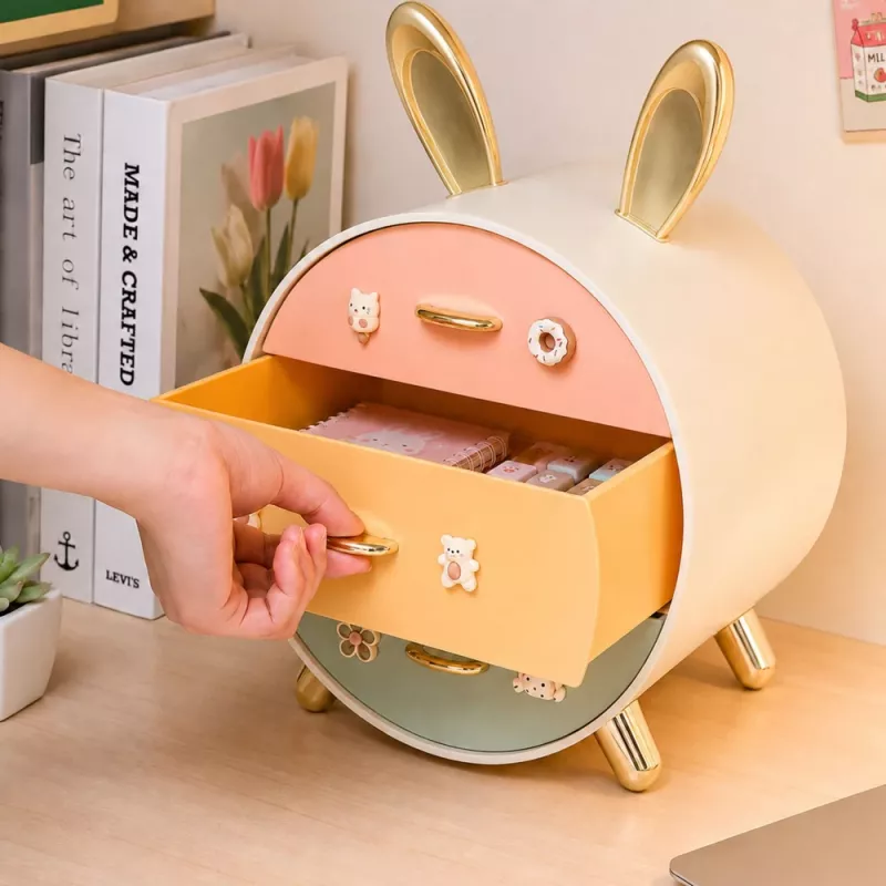 LEAN Organizer with Drawers for Jewelry, 3-Drawer Desk Box, Rabbit