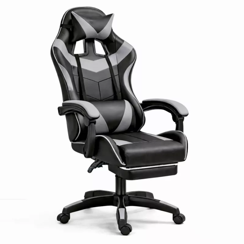 LEAN Swivel Office Gaming Chair with Footrest and Cushions Black and Gray
