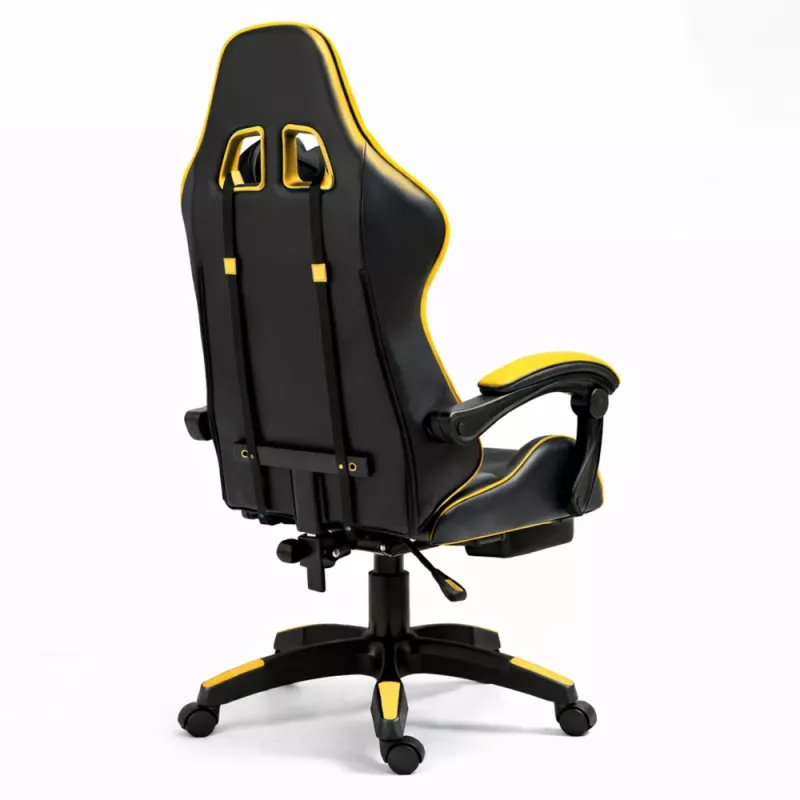 LEAN Swivel Office Gaming Chair with Footrest and Cushions, Black and Yellow