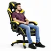 LEAN Swivel Office Gaming Chair with Footrest and Cushions, Black and Yellow