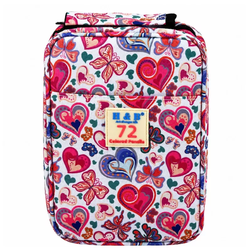 LEAN Three-Compartment Pencil Case with Coloring Book, Flowers, Sharpener, Eraser, Crayons - 72 Pieces