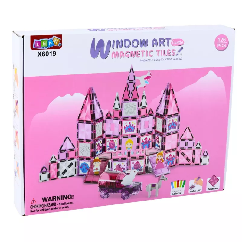 LEAN TOYS 25282 magnetilised ehitusklotsid vitraažakna komplekt roosade markeritega, 126 osa, loov kunstimänguasi