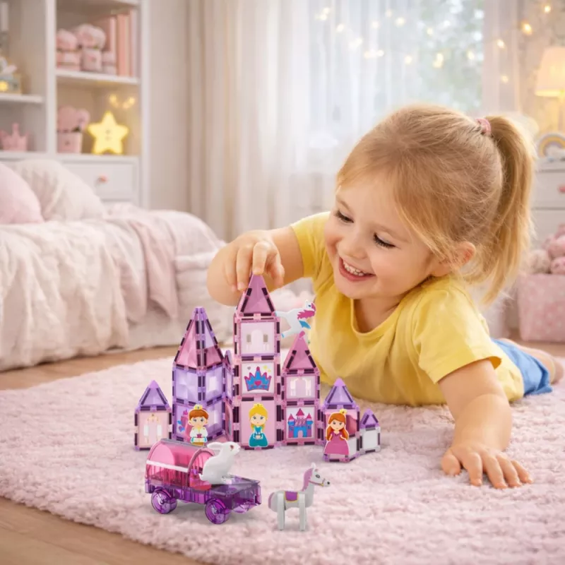 LEAN TOYS 25282 magnetilised ehitusklotsid vitraažakna komplekt roosade markeritega, 126 osa, loov kunstimänguasi