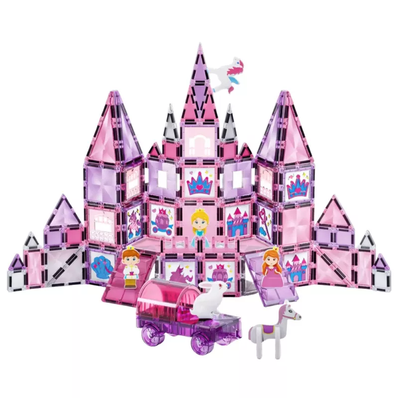 LEAN TOYS 25282 magnetilised ehitusklotsid vitraažakna komplekt roosade markeritega, 126 osa, loov kunstimänguasi