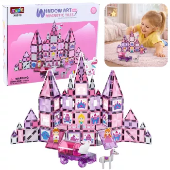 LEAN TOYS 25282 magnetilised ehitusklotsid vitraažakna komplekt roosade markeritega, 126 osa, loov kunstimänguasi