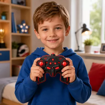 LEAN TOYS 29711 RC trikiauto 1:10 4WD 360° pöördega, LED-tulede ja suitsuefektiga (must/punane)