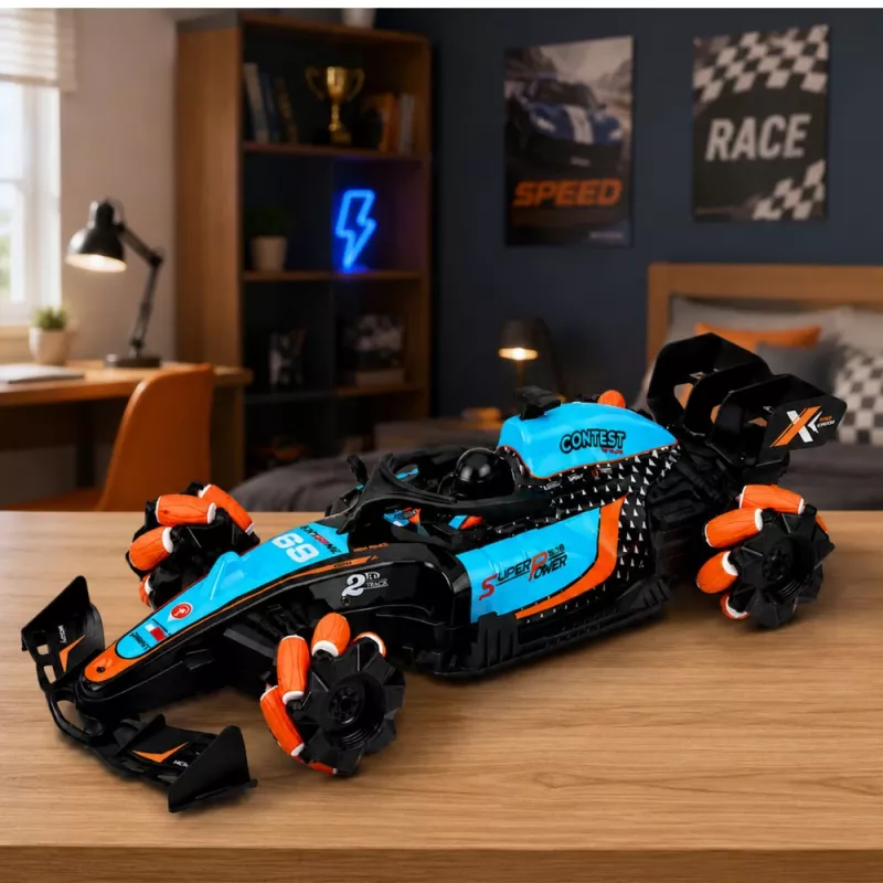 LEAN TOYS 29711 RC trikiauto 1:10 4WD 360° pöördega, LED-tulede ja suitsuefektiga (must/punane)