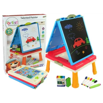 LEAN TOYS 3-in-1 Magnetic-Chalk Board, Blue Table for Games