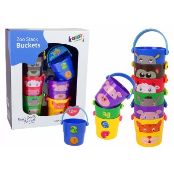 LEAN TOYS Värviliste ämbrite komplekt loomadega - püramiid