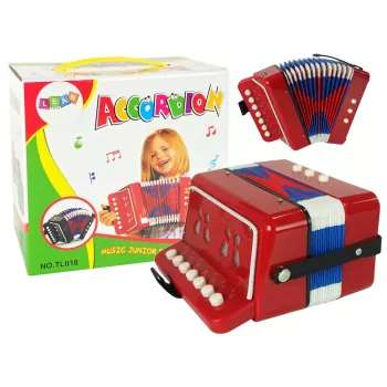 LEAN TOYS Akordion väikestele muusikutele – punane, 7 heli klahvi, diatooniline, vanusele 3+
