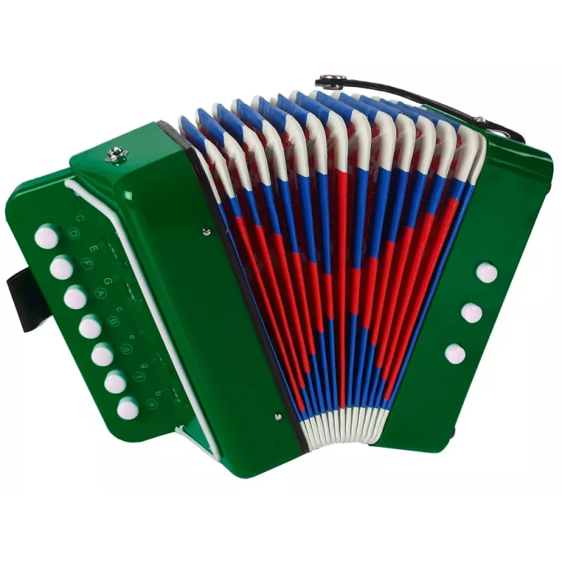 LEAN TOYS Accordion Instrument for Young Musician Green – 12-Button Acoustic Toy Accordion with Adjustable Shoulder Strap, Ages 3+