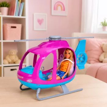 LEAN TOYS Anlily Nukukomplekt suure helikopteri, pöörlevate propellerite ja moenukuga – lilla