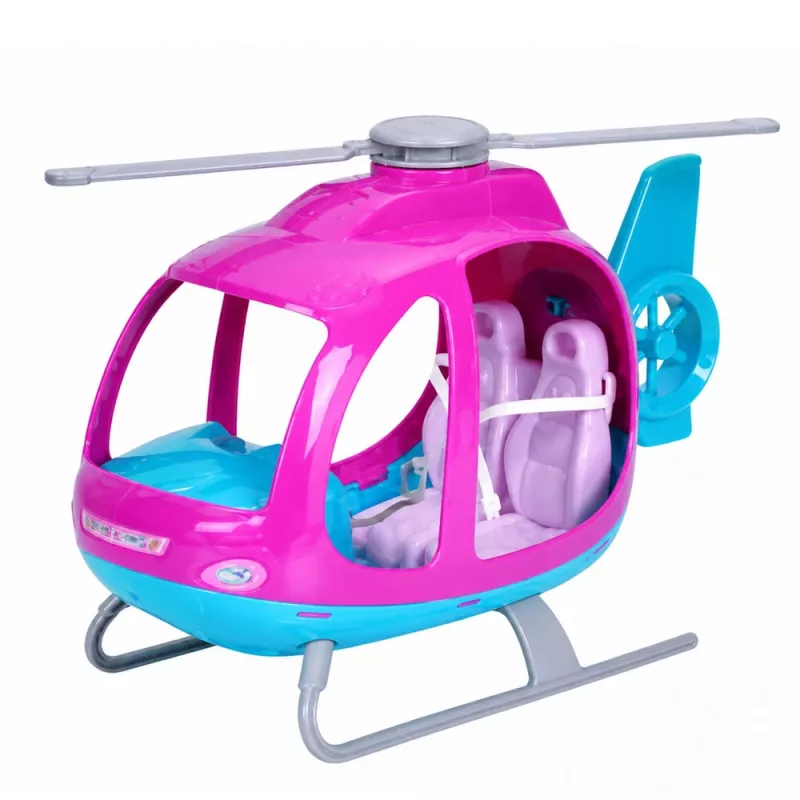 LEAN TOYS Anlily Nukukomplekt suure helikopteri, pöörlevate propellerite ja moenukuga – lilla