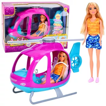 LEAN TOYS Anlily Nukukomplekt suure helikopteri, pöörlevate propellerite ja moenukuga – lilla
