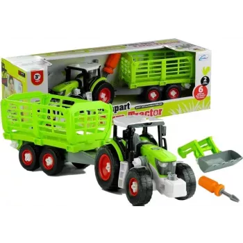 LEAN TOYS Kokkupandav traktor avatud haagisega 43 cm