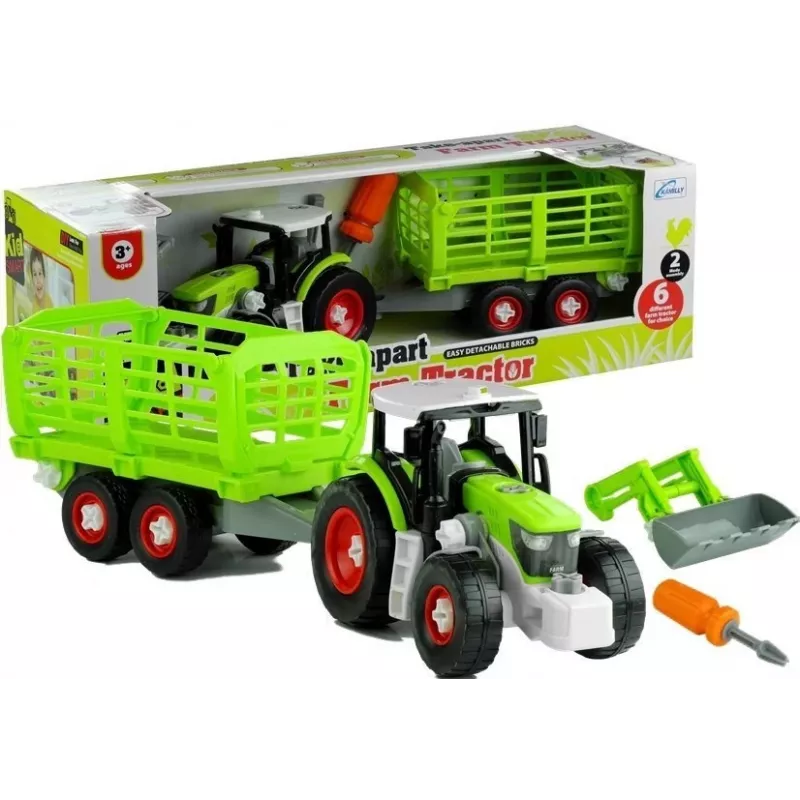 LEAN TOYS Kokkupandav traktor avatud haagisega 43 cm