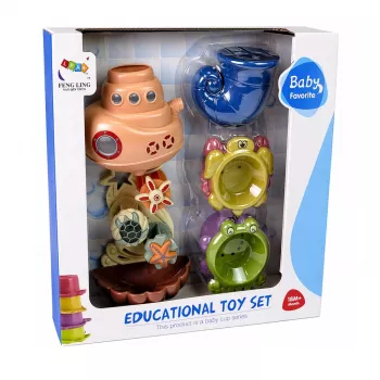 LEAN TOYS vannimänguasjade komplekt: Laev, mereelukad, juga, iminapad