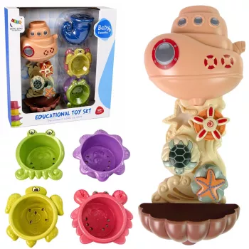 LEAN TOYS vannimänguasjade komplekt: Laev, mereelukad, juga, iminapad