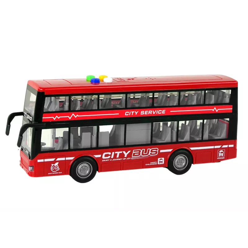 LEAN TOYS Battery Operated Double Decker Bus Lights Sounds Friction Drive Red