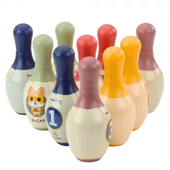 LEAN TOYS Bowlingukomplekt kassidega lastele 10 keeglit 2 värvilist palli