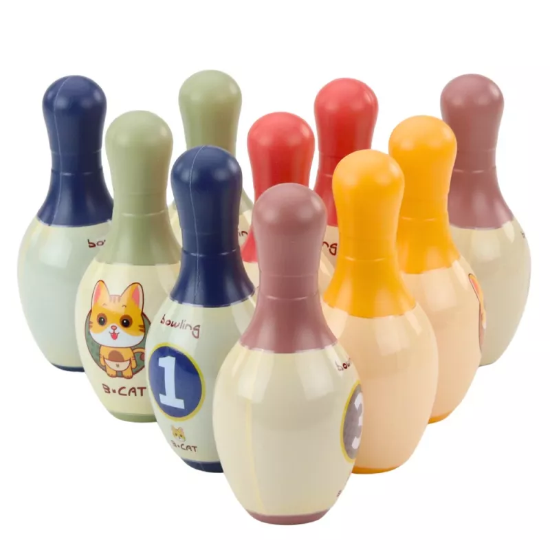 LEAN TOYS Bowlingukomplekt kassidega lastele 10 keeglit 2 värvilist palli