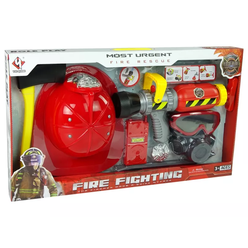 LEAN TOYS Brigade Set Fire Extinguisher Water Mask Helmet Red