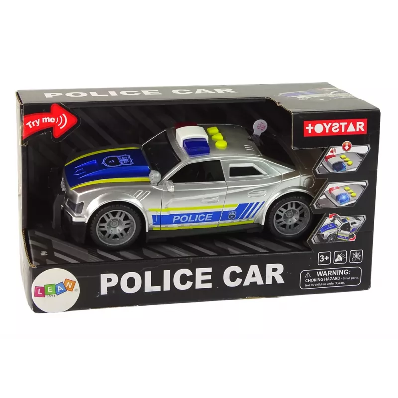 LEAN TOYS Car Police 1:14 Lights Sounds Silver