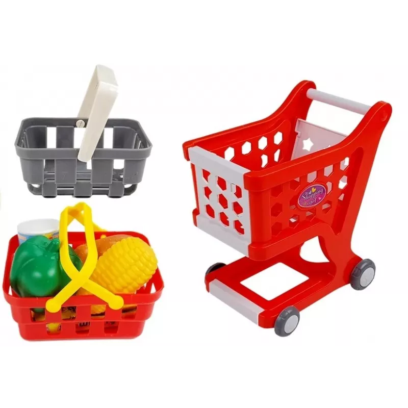 LEAN TOYS Kassaregister koos ostukorvide ja tarvikutega | 35-osaline mängukomplekt töötava kalkulaatori, valgustatava skanneri, mikrofoni, ostukorvi ja korviga | Vanusele 3+