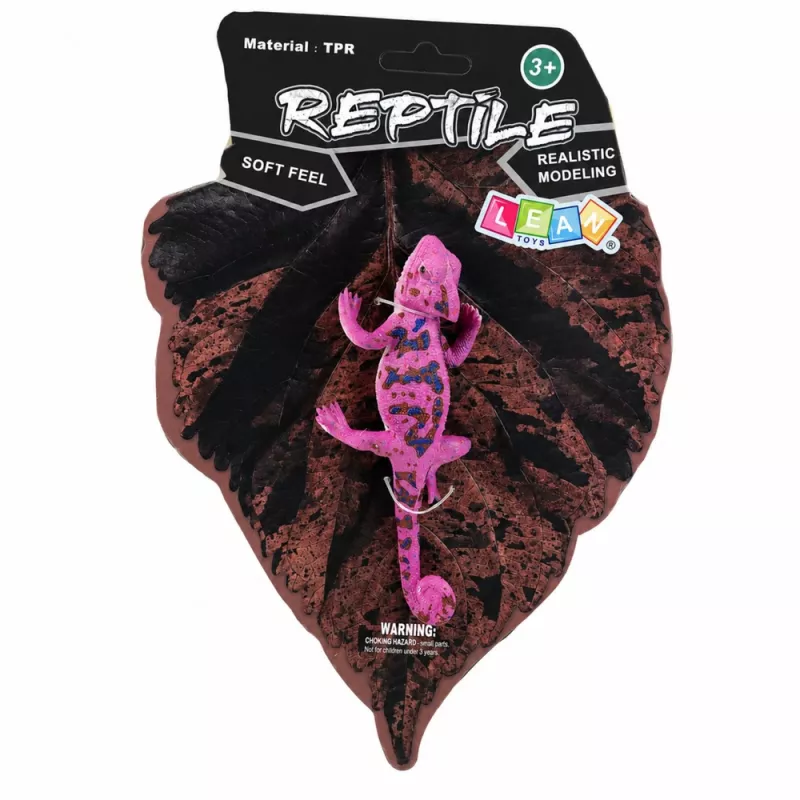 LEAN TOYS Chameleon kummist kujuke, veniv, realistlik, lilla, roomaja, 14 cm