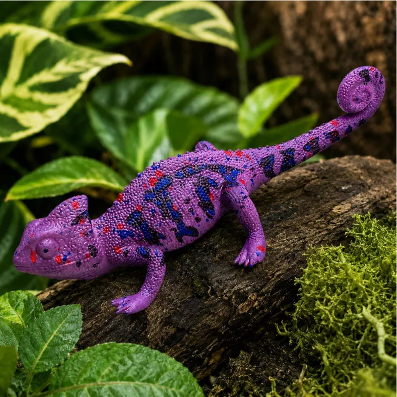 LEAN TOYS Chameleon kummist kujuke, veniv, realistlik, lilla, roomaja, 14 cm
