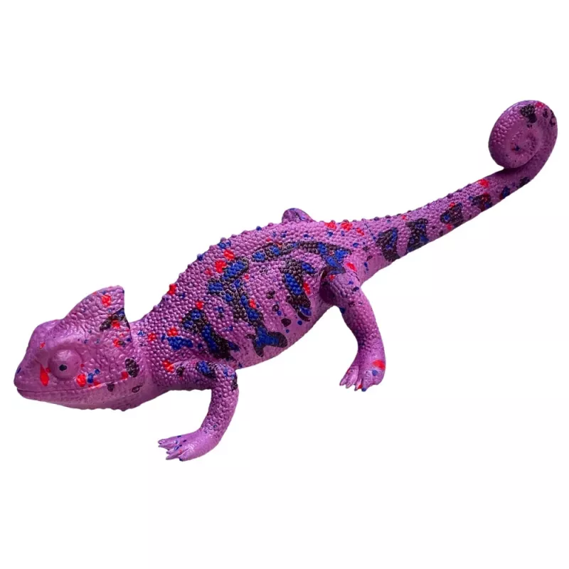 LEAN TOYS Chameleon kummist kujuke, veniv, realistlik, lilla, roomaja, 14 cm