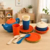 LEAN TOYS Laste bambuskiust söögiriistade komplekt, sinine ja oranž, 15 tk