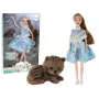 LEAN TOYS Laste nukk Emily Spring pikkade juuste ja sinise kleidiga kassipoeg