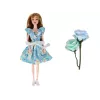 LEAN TOYS Laste nukk Emily Spring pikkade juuste ja sinise lillekleidiga