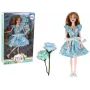 LEAN TOYS Laste nukk Emily Spring pikkade juuste ja sinise lillekleidiga