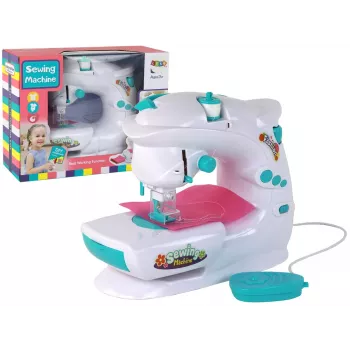 Lean Toys laste õmblusmasin lastele - valge, patareitoitega, realistlik mänguasi jalapedaaliga ja LED-tuliga