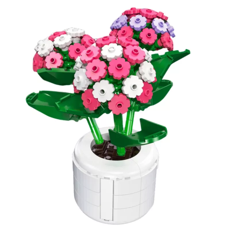 LEAN TOYS Ehitusklotsid Roosa hortensia potis 342 tk