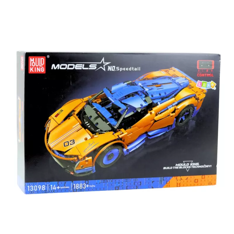 LEAN TOYS Ehitusklotsidest sportauto RC – sinine ja oranž (1883 tükki, 2,4GHz, 1:8 mõõtkava)