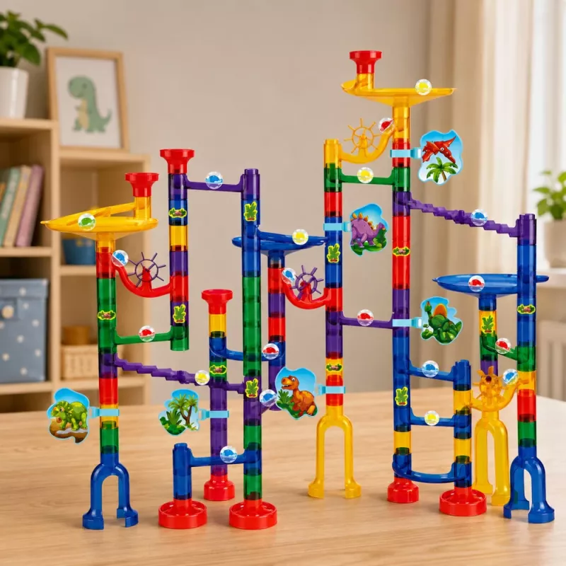 LEAN TOYS ehituskomplekt kuuliraja tunnelid värvilised dinosaurused 192 tk