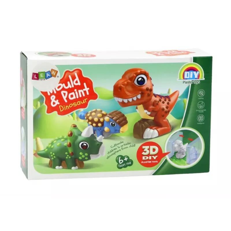 LEAN TOYS loominguline kunstikomplekt dinosaurused 3D kipsvärvid - vala ja värvi 6 dinosauruse figuuri, 6 vormi, 6 värvi, tööriistad, vanus 5+
