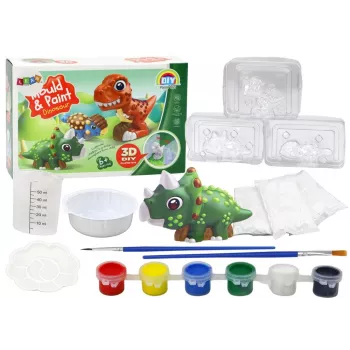 LEAN TOYS loominguline kunstikomplekt dinosaurused 3D kipsvärvid - vala ja värvi 6 dinosauruse figuuri, 6 vormi, 6 värvi, tööriistad, vanus 5+